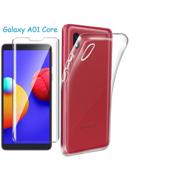 Ntech Hoesje Geschikt Voor Samsung Galaxy A01 Core Hoesje siliconen TPU Back case + 2x Glazen Screenprotector