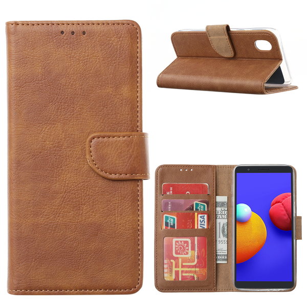 Ntech Hoesje Geschikt Voor Samsung Galaxy A01 Core Hoesje  book case met Pasjeshouder - Bruin