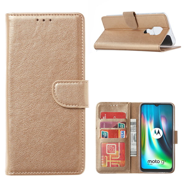 Ntech Hoesje geschikt voor Moto G9 Play Hoesje, Hoesje geschikt voor Moto G9 Hoesje, Hoesje geschikt voor Moto E7 Plus Hoesje met Pasjeshouder - Goud