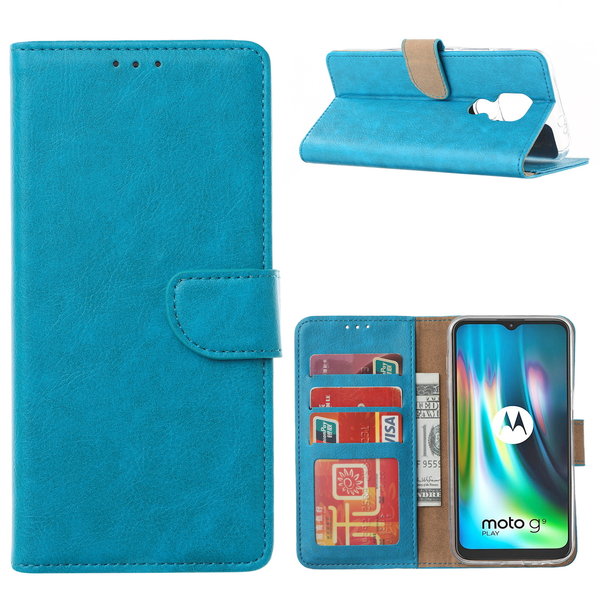 Ntech Hoesje geschikt voor Moto G9 Play Hoesje, Hoesje geschikt voor Moto G9 Hoesje, Hoesje geschikt voor Moto E7 Plus Hoesje met Pasjeshouder - Blauw