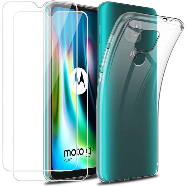 Ntech Hoesje geschikt voor Motorola Moto G9 Play / G9 / Hoesje geschikt voor Moto E7 Plus hoesje siliconen case met 2 pack tempered glass