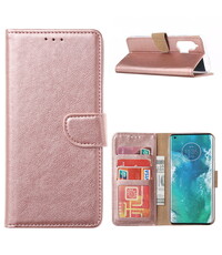 Ntech Moto Edge Plus Telefoonhoesje - Motorola Edge+ Booktype cover Walle case met pasjes - Rose Goud