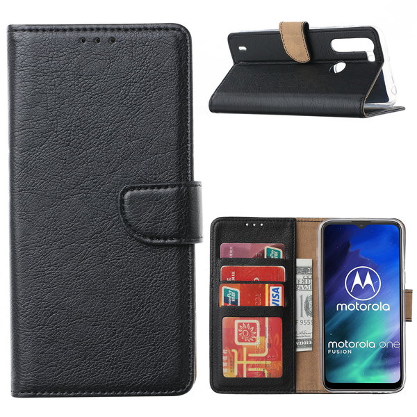 Ntech Hoesje geschikt voor Motorola Moto One Fusion Hoesje met Pasjeshouder booktype case - Zwart