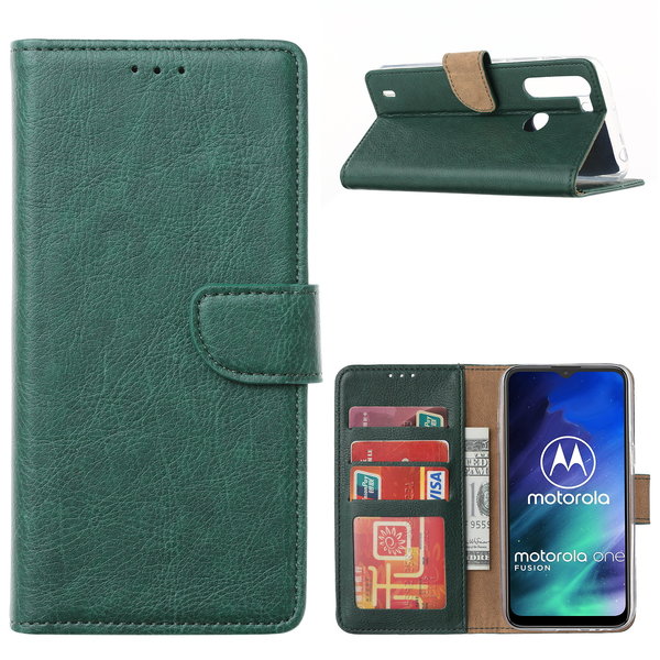Ntech Hoesje geschikt voor Motorola Moto One Fusion Hoesje met Pasjeshouder booktype case - Groen