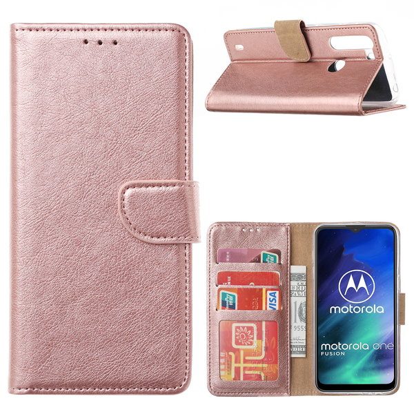 Ntech Hoesje geschikt voor Motorola Moto One Fusion Hoesje met Pasjeshouder booktype case - Rose Goud