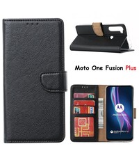 Ntech Motorola Moto One Fusion Plus Hoesje met Pasjeshouder portemonnee bookcase - Zwart