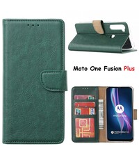 Ntech Motorola Moto One Fusion Plus Hoesje met Pasjeshouder portemonnee bookcase - Groen