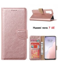 Ntech Huawei nova 7 SE Hoesje met Pasjeshouder booktype case - Rose Goud