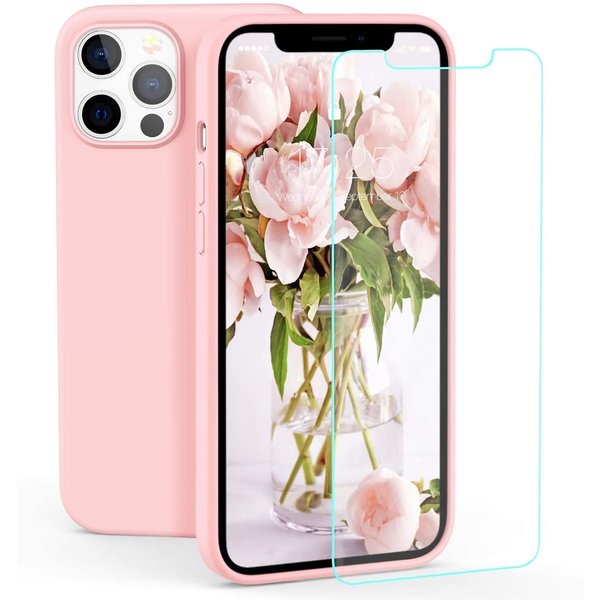 Ntech Hoesje Geschikt voor iPhone 12 Mini Hoesje - Soft Nano siliconen cover TPU backcover - Licht Roze met 1x Screenprotector