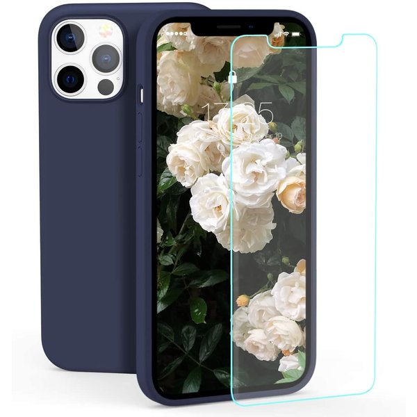 Ntech Hoesje Geschikt voor iPhone 12 Mini Hoesje - Soft Nano siliconen cover TPU backcover - Navy met 1x Screenprotector