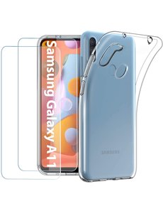 Ntech Samsung Galaxy A11 / M11 hoesje - Samsung Galaxy A11 / M11 casesiliconen transparant - hoesje A11 / M11 - Samsung Galaxy A11 / M11 hoesjes cover hoes - 2x Samsung Galaxy A11 / M11 Screenprotector Tempered Glass