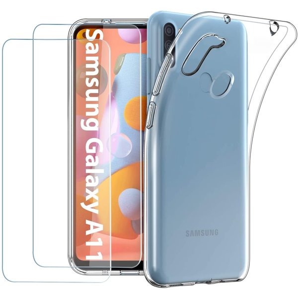 Ntech Galaxy A11 / M11 hoesje - Galaxy A11 / M11 casesiliconen transparant - hoesje A11 / M11 - Hoesje Geschikt Voor Samsung Galaxy A11 / M11 hoesjes cover hoes - 2x Galaxy A11 / M11 Screenprotector Tempered Glass