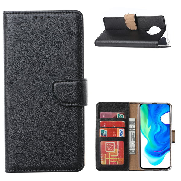 Ntech Hoesje Geschikt voor Xiaomi Poco X3 Hoesje met stand portemonnee book case Pasjeshouder wallet - Zwart