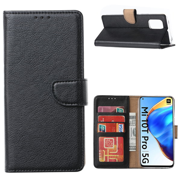 Ntech Xiaomi Mi 10T / Mi 10T Pro 5G Hoesje met Pasjeshouder portemonnee cover / bookcase - Zwart
