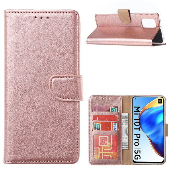 Ntech Hoesje Geschikt voor Xiaomi Mi 10T / Mi 10T Pro 5G Hoesje met Pasjeshouder portemonnee cover / bookcase - Rose Goud