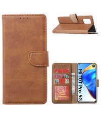 Ntech Xiaomi Mi 10T / Mi 10T Pro 5G Hoesje met Pasjeshouder portemonnee cover / bookcase - Bruin