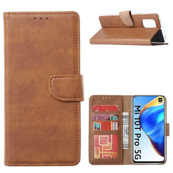 Ntech Hoesje Geschikt voor Xiaomi Mi 10T / Mi 10T Pro 5G Hoesje met Pasjeshouder portemonnee cover / bookcase - Bruin