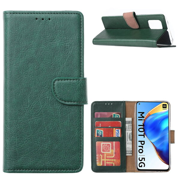 Ntech Hoesje Geschikt voor Xiaomi Mi 10T / Mi 10T Pro 5G Hoesje met Pasjeshouder portemonnee cover / bookcase - Groen