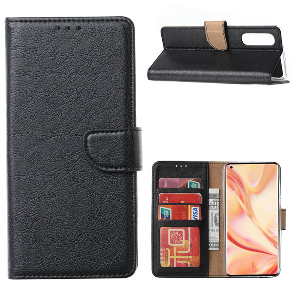 Ntech Hoesje Geschikt voor Oppo Reno 4 Lite / A73 / F17 Pro Hoesje met Pasjeshouder booktype case / wallet cover Zwart