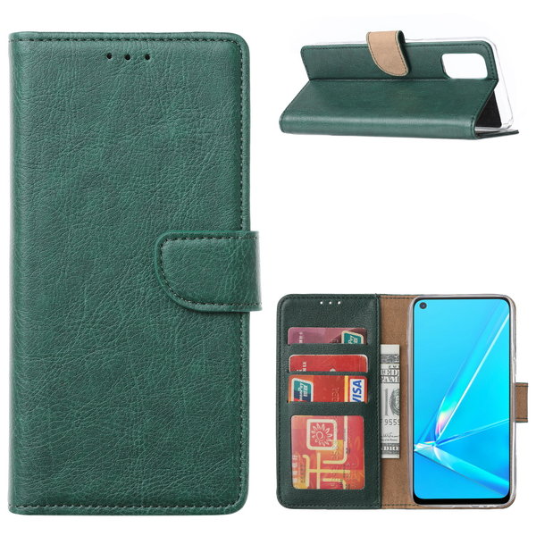 Ntech Hoesje Geschikt voor Oppo Reno 4 Hoesje met Pasjeshouder booktype case Groen