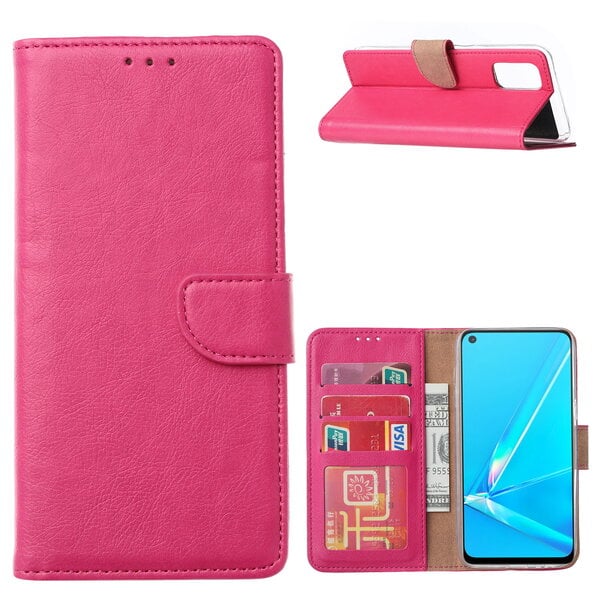 Ntech Hoesje Geschikt voor Oppo Reno 4 Hoesje met Pasjeshouder booktype case Pink