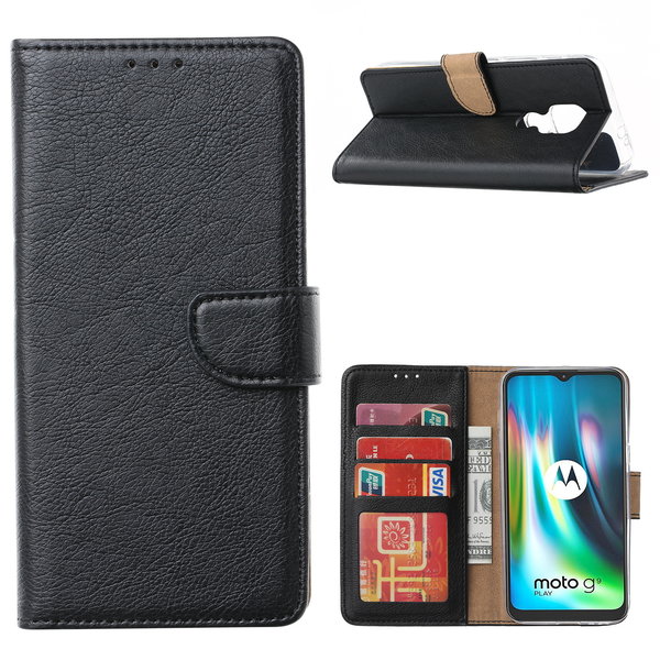 Ntech Hoesje geschikt voor Motorola Moto G9 Plus Hoesje portemonnee case met stand en Pasjeshouder - Zwart