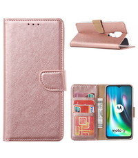 Ntech Motorola MOTO G9 Plus Hoesje portemonnee case met stand en Pasjeshouder - Rose Goud