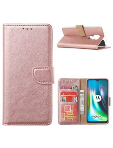 Ntech Motorola MOTO G9 Plus Hoesje portemonnee case met stand en Pasjeshouder - Rose Goud