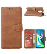 Ntech Motorola MOTO G9 Plus Hoesje portemonnee case met stand en Pasjeshouder - Bruin