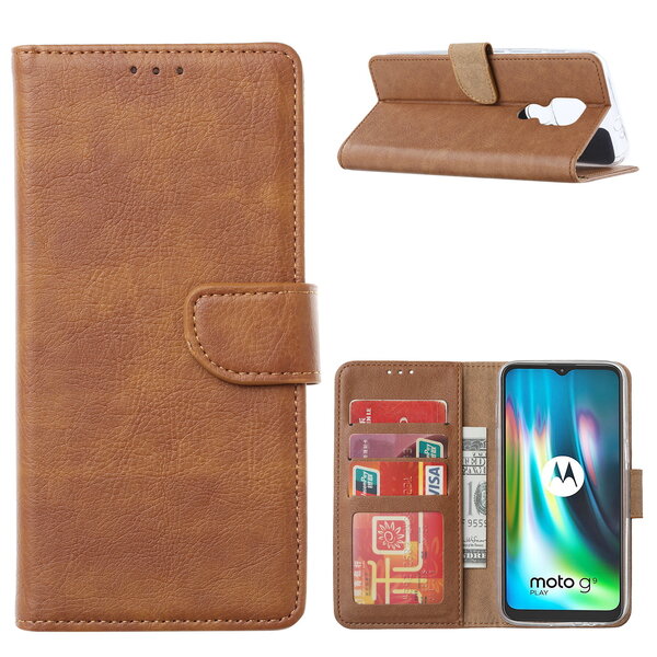 Ntech Hoesje geschikt voor Motorola Moto G9 Plus Hoesje portemonnee case met stand en Pasjeshouder - Bruin