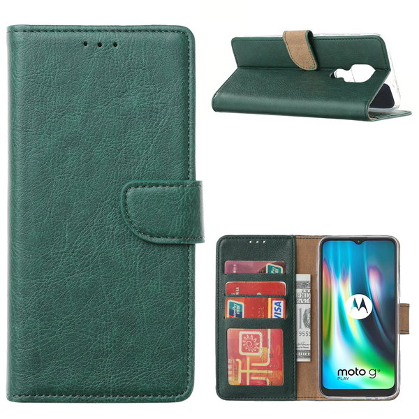 Ntech Hoesje geschikt voor Motorola Moto G9 Plus Hoesje portemonnee case met stand en Pasjeshouder - Groen