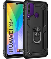 Ntech Huawei Y6p Hoesje - Anti-Shock Hybride Ring Armor met Kickstand - Zwart