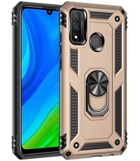 Ntech Huawei Y6p Hoesje - Anti-Shock Hybride Ring Armor met Kickstand - Goud