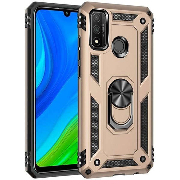 Ntech Hoesje Geschikt voor Huawei Y6p Hoesje - Anti-Shock Hybride Ring Armor met Kickstand - Goud