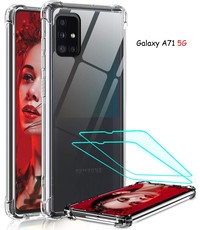 Ntech Samsung Galaxy A71 5G siliconen Hoesje - Extra Stevige Randen -Hoesje Dun TPU Transparant / Samsung Galaxy A71 5G 2X screenprotector tempered glass