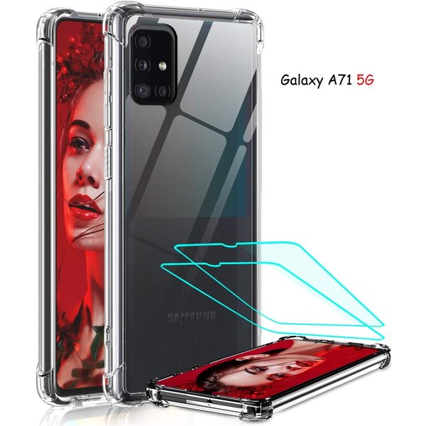 Ntech Hoesje Geschikt Voor Samsung Galaxy A71 5G siliconen Hoesje - Extra Stevige Randen -Hoesje Dun TPU Transparant / Galaxy A71 5G 2X screenprotector tempered glass