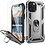 Ntech Hoesje Geschikt voor iPhone 12 Mini hoesje - Hardcase - Tough armor ring Zilver + 2 stuks screenprotector