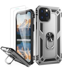 Ntech iPhone 12/12 Pro hoesje Tough armor met ringhouder Zilver+ 2 stuks screenprotector