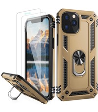 Ntech iPhone 12/12 Pro hoesje Tough armor met ringhouder Goud + 2 stuks screenprotector