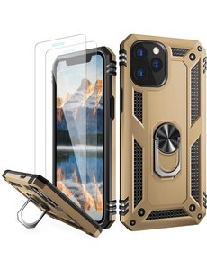 Ntech iPhone 12/12 Pro hoesje Tough armor met ringhouder Goud + 2 stuks screenprotector