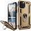 Ntech Hoesje Geschikt voor iPhone 12/12 Pro hoesje - Hardcase - Tough armor ring Goud + 2 stuks screenprotector