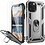 Ntech Hoesje Geschikt voor iPhone 12 Pro Max hoesje - Hardcase - Tough armor ring Zilver + 2 stuks screenprotector