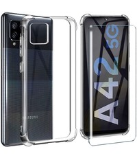 Ntech Samsung Galaxy A42 Hoesje Schokbestendig Transparant - Shockproof siliconen Case met Samsung Galaxy A42 Screenprotector 2 pack tempered glass