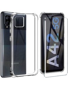Ntech Samsung Galaxy A42 Hoesje Schokbestendig Transparant - Shockproof siliconen Case met Samsung Galaxy A42 Screenprotector 2 pack tempered glass
