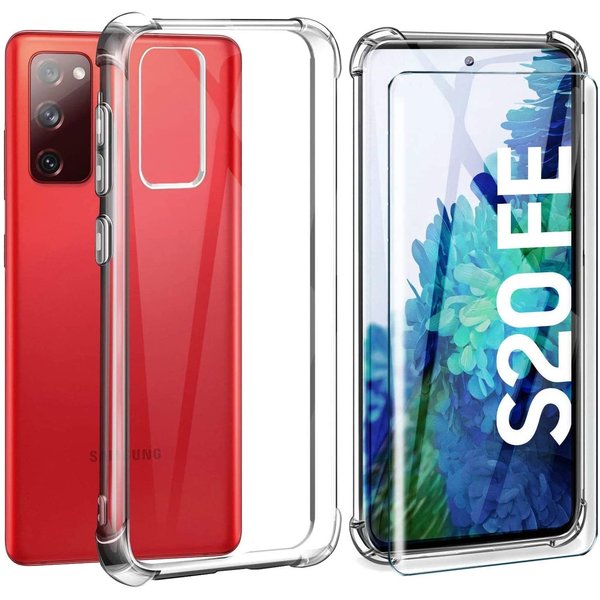 Ntech Hoesje Geschikt Voor Samsung Galaxy S20 FE Hoesje - Shockproof siliconen hoesje met Schokbestendig Transparant cover - Galaxy S20 FE screen Protector 2 pack tempered glass