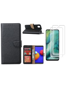 Ntech Samsung Galaxy A01 Core Hoesje met Pasjeshouder booktype case / wallet cover Zwart - Samsung Galaxy A01 Core 2 pack Screenprotector / tempered glass