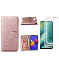 Ntech Samsung Galaxy A01 Core Hoesje met Pasjeshouder booktype case / wallet cover Rose Goud - Samsung Galaxy A01 Core 2 pack Screenprotector / tempered glass