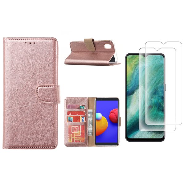 Ntech Hoesje Geschikt Voor Samsung Galaxy A01 Core Hoesje met Pasjeshouder booktype case / wallet cover Rose Goud  2 pack Screenprotector / tempered glass