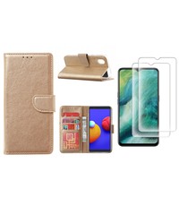 Ntech Samsung Galaxy A01 Core Hoesje met Pasjeshouder booktype case / wallet cover Goud - Samsung Galaxy A01 Core 2 pack Screenprotector / tempered glass