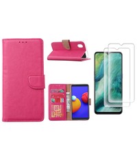 Ntech Samsung Galaxy A01 Core Hoesje met Pasjeshouder booktype case / wallet cover Pink - Samsung Galaxy A01 Core 2 pack Screenprotector / tempered glass